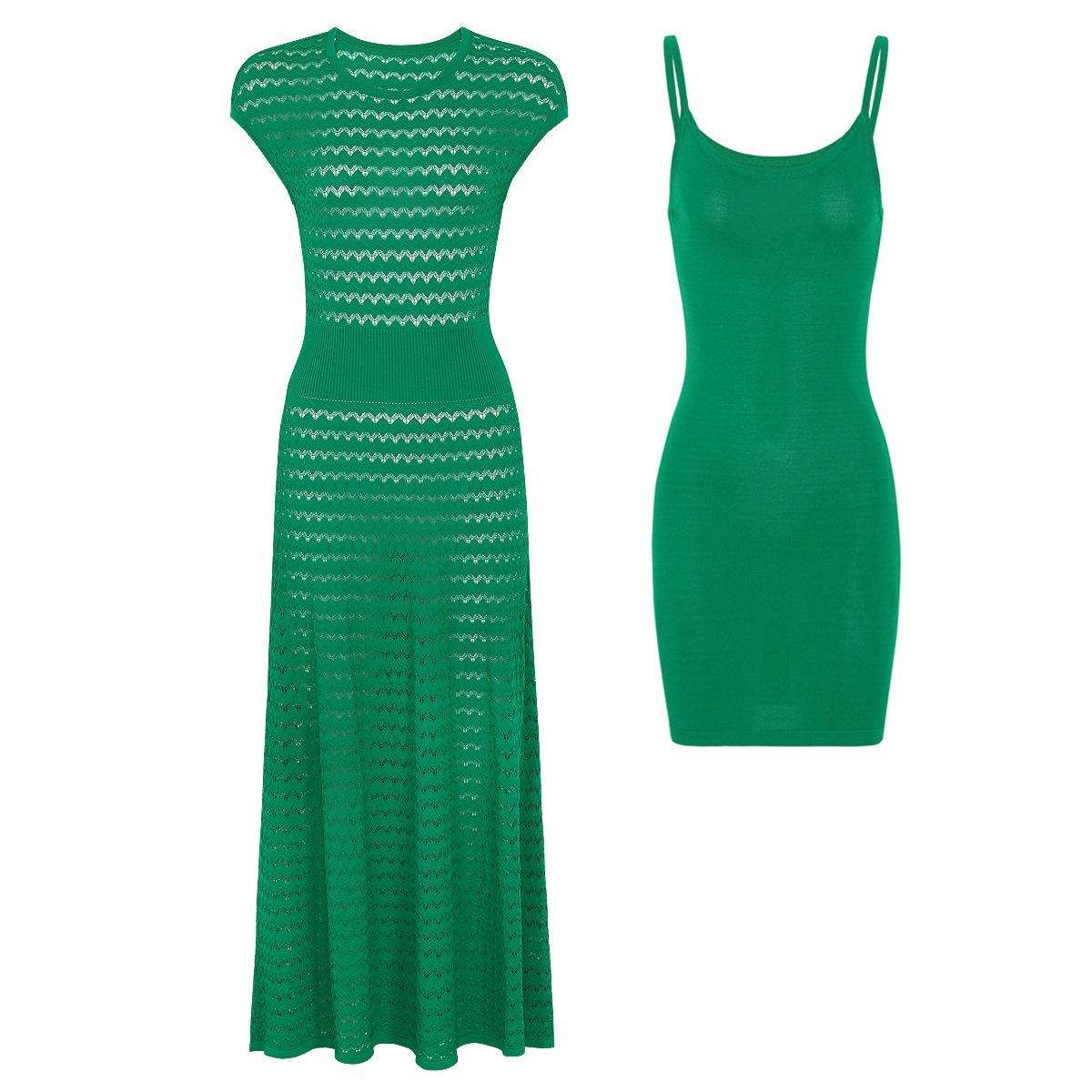 In stock, high-quality new summer wave pattern hollow crochet elegant sleeveless knit dress 26145 S зелёный