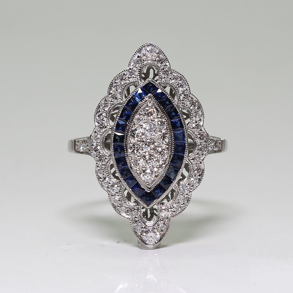 European & American Fashion Luxury Topaz & Sapphire Engagement Ring