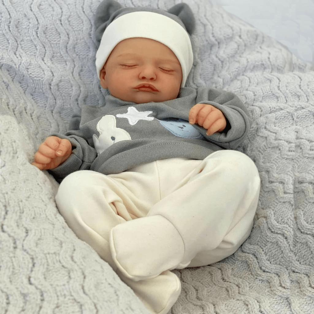 BZDOLL 19 Zoll 48 cm Schlafende Reborn-Babypuppe mit 3D-bemalter Haut und sichtbaren Adern Mädchen Weiche Vinyl-Gliedmaßen Stoffkörper Spielzeug für Kinder Geburtstagsgeschenk