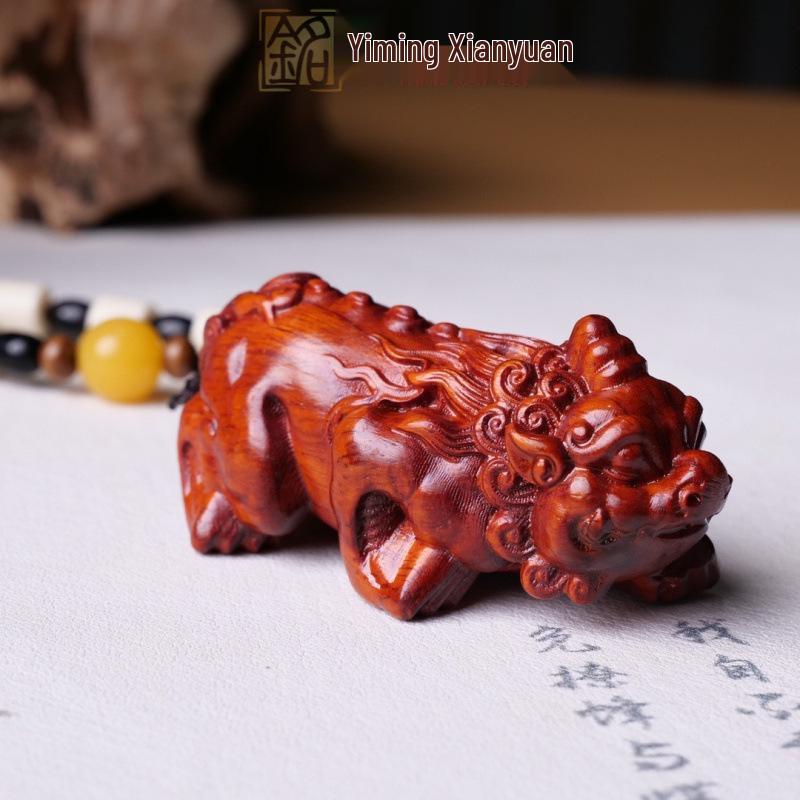 Rosewood Carved Pixiu Ornament: Gourd & Dragon Turtle Handicraft