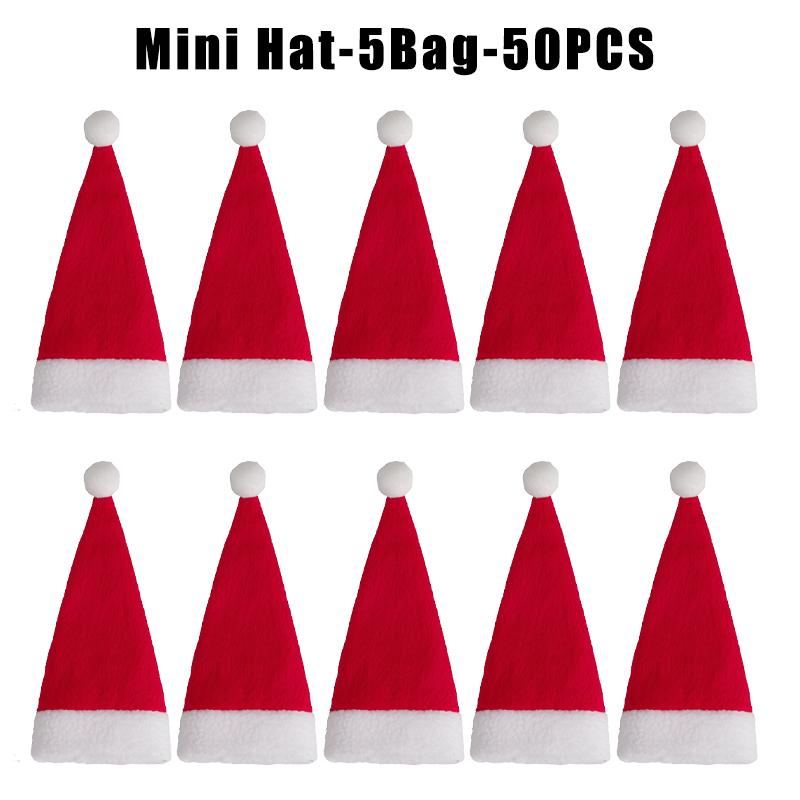 Holiday Table Setting Set Mini Santa Hat Christmas Cutlery Cover Bottle Cosy Flannel Utensil Holder Decor