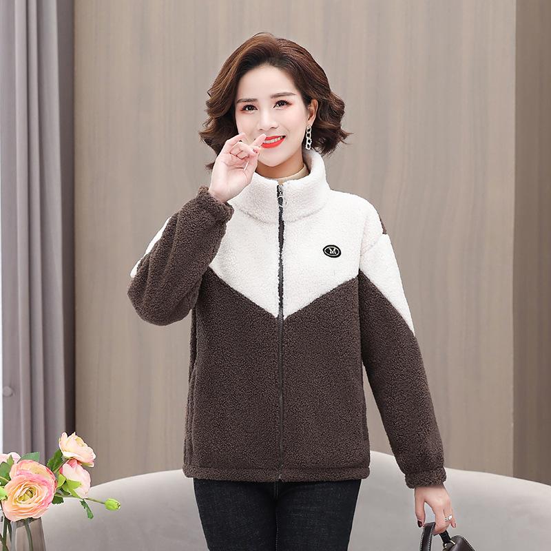 Dámská bunda Barevný zahuštěný jehněčí fleece Dlouhý rukáv Střední délka Kabát Teplý vrchní kabát Prošívaný top Podzim Zima Overgamen