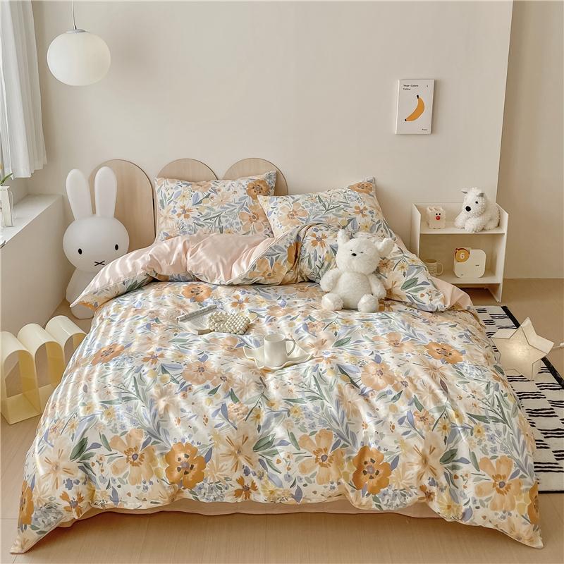 3Pcs Vintage Floral Plaid Pattern Duvet Cover Set 100% Cotton Ultra Soft Comforter Cover with Zipper Flowers Queen Bedding Set