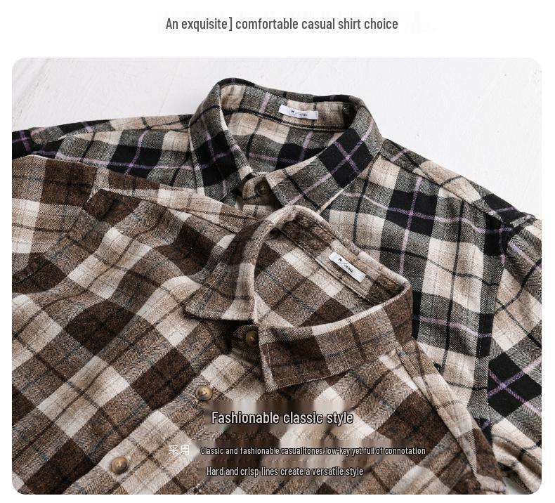 Autumn 2023 Men's Retro Plaid Long Sleeve Shirt - Loose and Comfortable