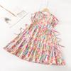 Girls Summer Floral Rayon Dress Thin Breathable Cotton Silk Beach Sundress For Big Kids