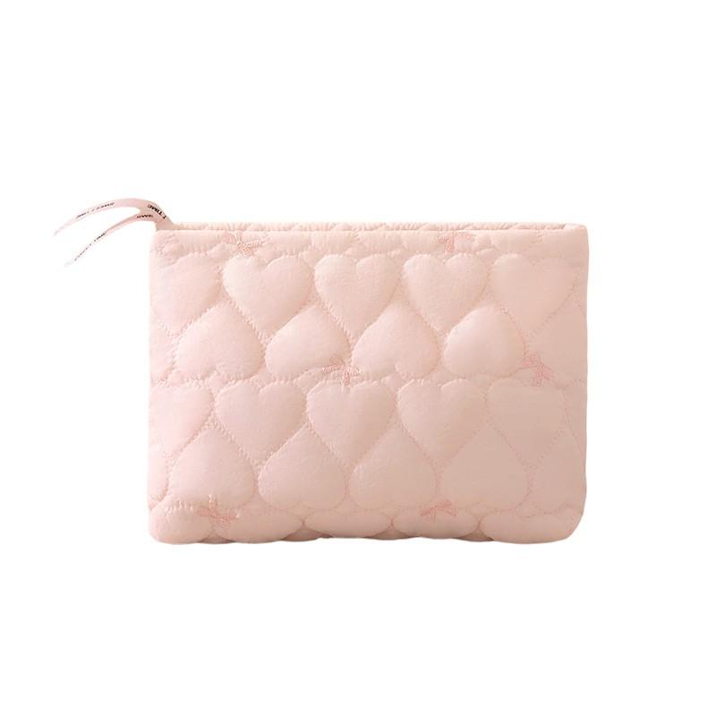 Quilted Floral Cosmetic Bag Women Men Portable Zippered Makeup Organizer In Candy Colors