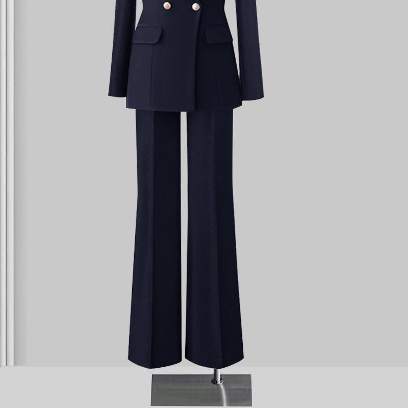

Black Micro-Flare Women s Suit Pants - High-Grade Professional Dark Navy Winter Wear L