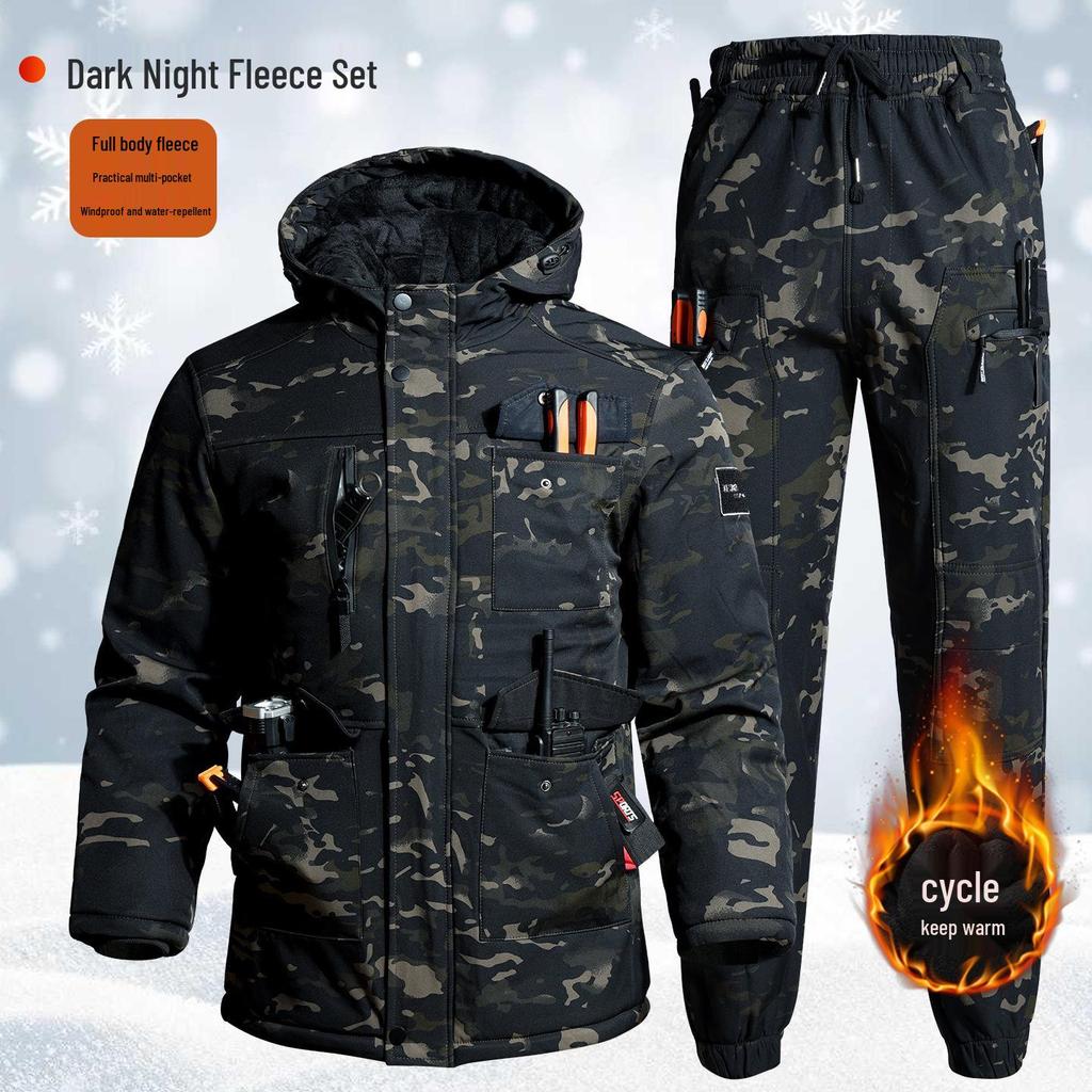 Men's Winter Waterproof Camouflage Work Jacket with Velvet Lining