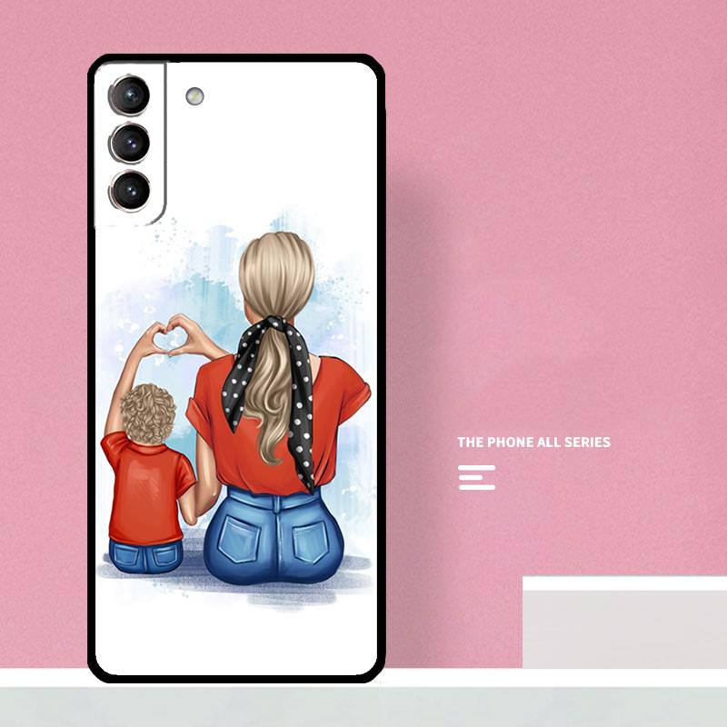 Black Brown Hair Baby Mom Girl Son Phone Case For Samsung Galaxy S24 S26 Ultra S20 S21 S22 S23 S25 Plus S10 S25 FE Cover Coque