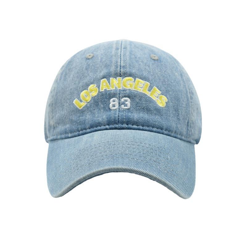 Unisex Summer Top Quality Embroidered Stitching Los Angeles Washed Denim Baseball Cap Hat For Women Sunshade Outdoor Adjustable Visor Cap