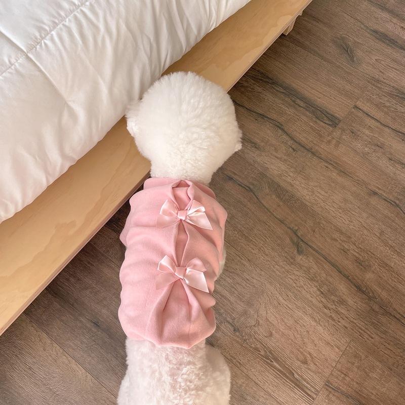 Poodle Bottoming Shirt New Style Pet Warm Clothing Adorable Bow Tie Small Dog Pullover Solid Colour Dog Clothes