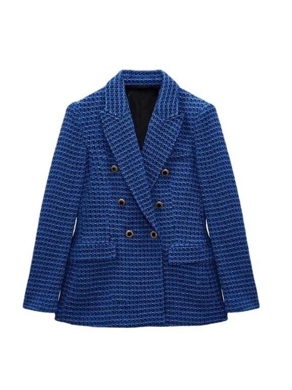 European and American women's clothing textured double-breasted blazer autumn and winter new fashion casual top