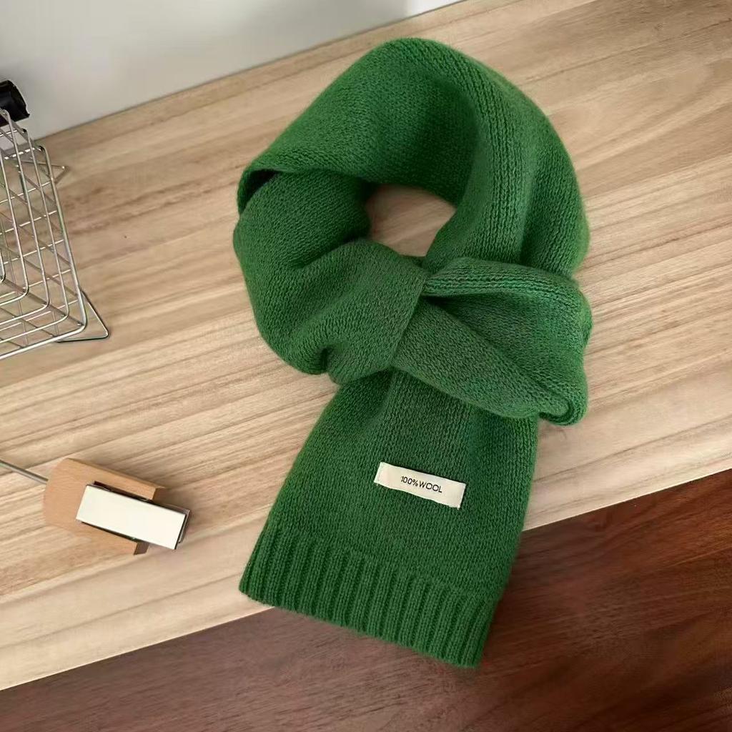 Pure Wool & Cashmere Knit Scarf — Korean Style, Versatile, Warm, Solid Color (Unisex/Couple's Style) CLE