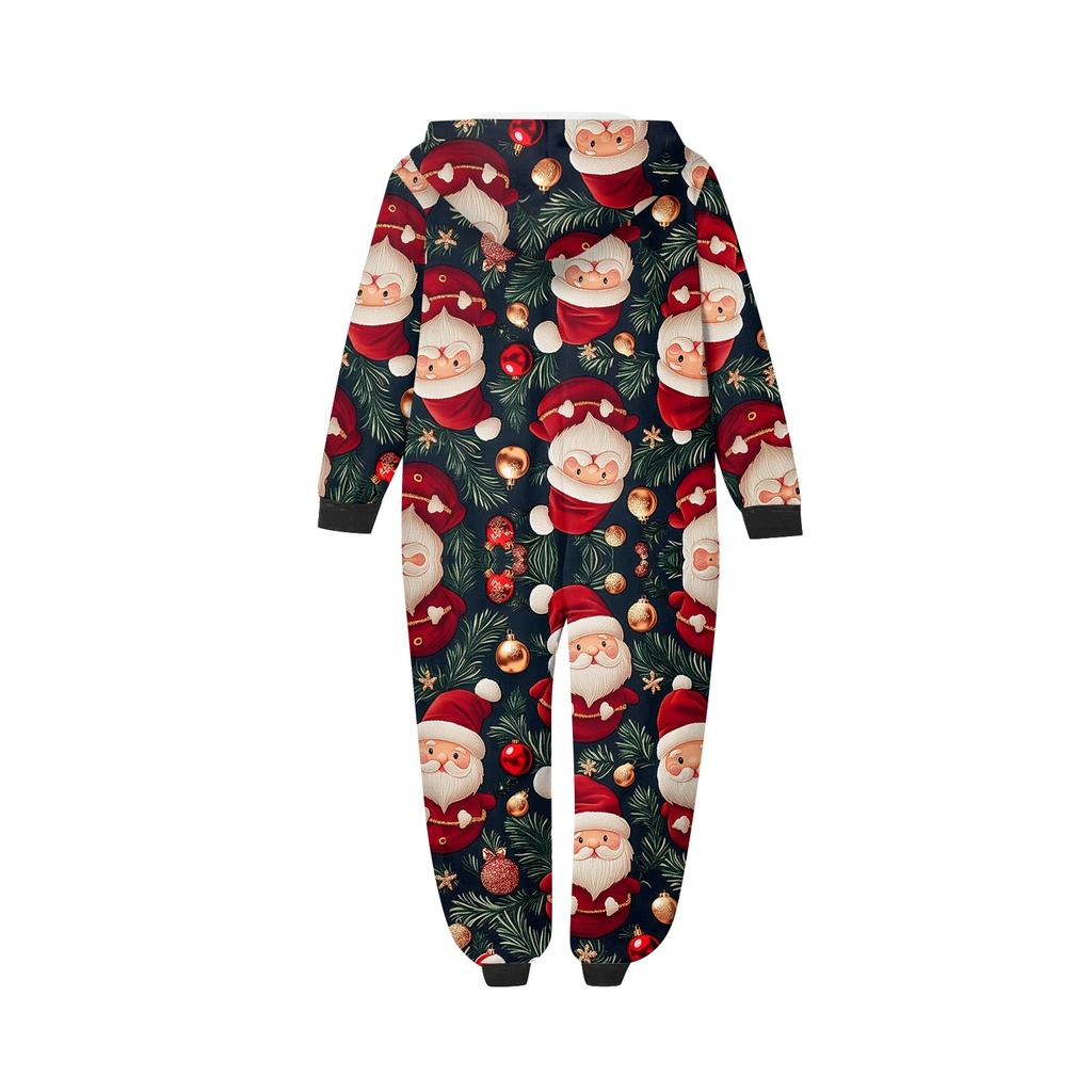 Christmas Print Parent-Child Outfit Hooded Zipper One-Piece Fashionable Home Suit Set