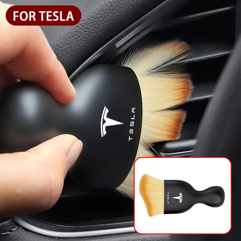 QPVH8 Suede Clean Leather Cloth Car Washing Cleaning Tool Air Conditioner Outlet Cleaning Soft Brush For Tesla Model Y S X car sticker