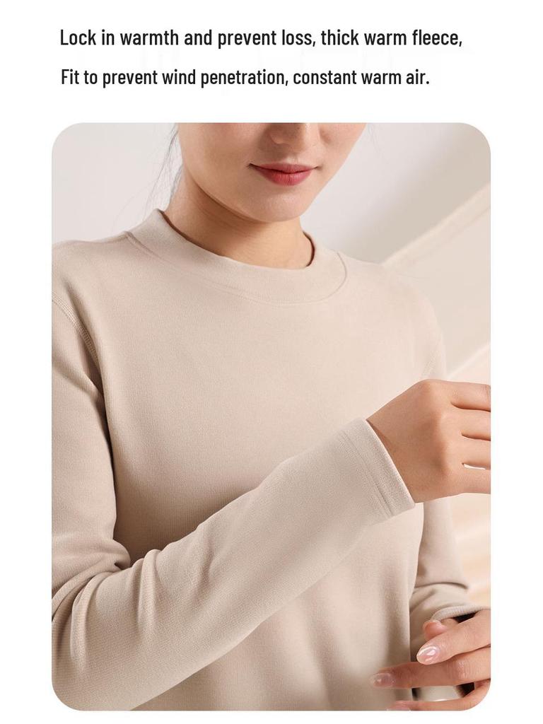 Dámská hřejivá sametová spodní souprava s fleecovou podšívkou - Zesílená, přiléhavá, 460G hřející, zimní dlouhé spodky s kyselinou hyaluronovou