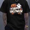 Mens Halloween Graphic TShirt  Happy Halloween Orange Tee with JackOLanterns  Stretchy Round Neck Casual Shirt