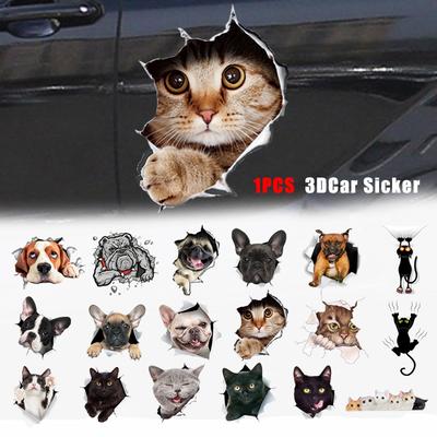 Car Sticker 1Pcs 3D Stereo Animal Car Sticker Creative Cat Dog Car Windows Sticker Cute Car Decals Car Ornament Household