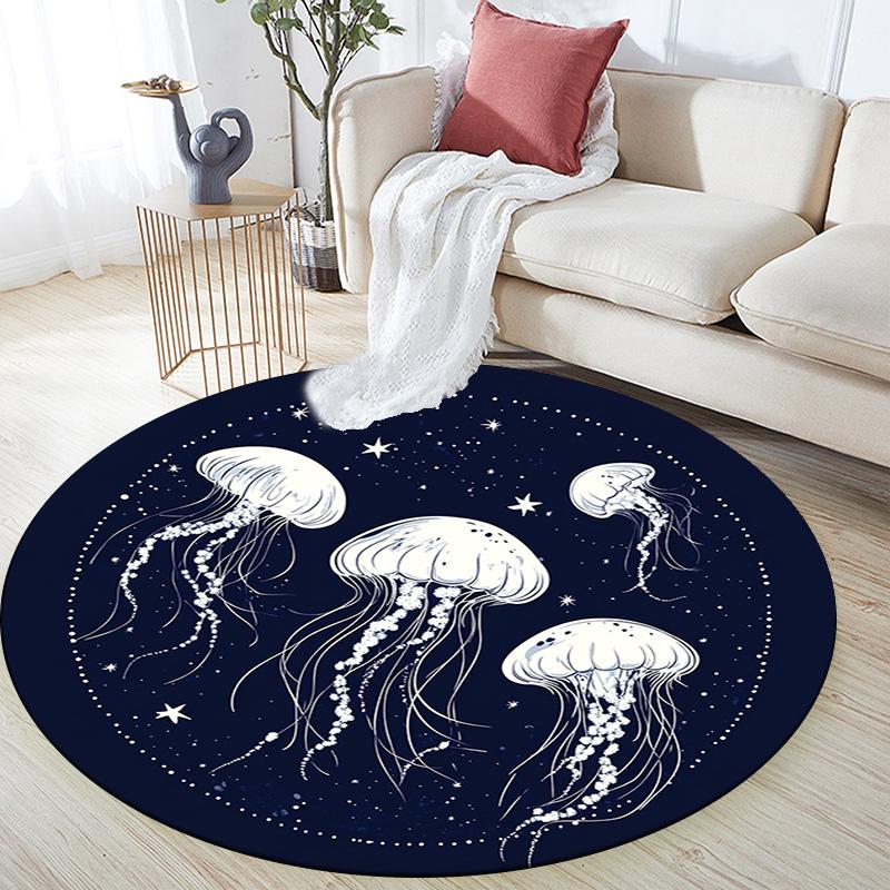 Jellyfish Round Area Rug,Carpet Rug for Living Room Bedroom Sofa Playroom Decor,Non-slip Floor Mat