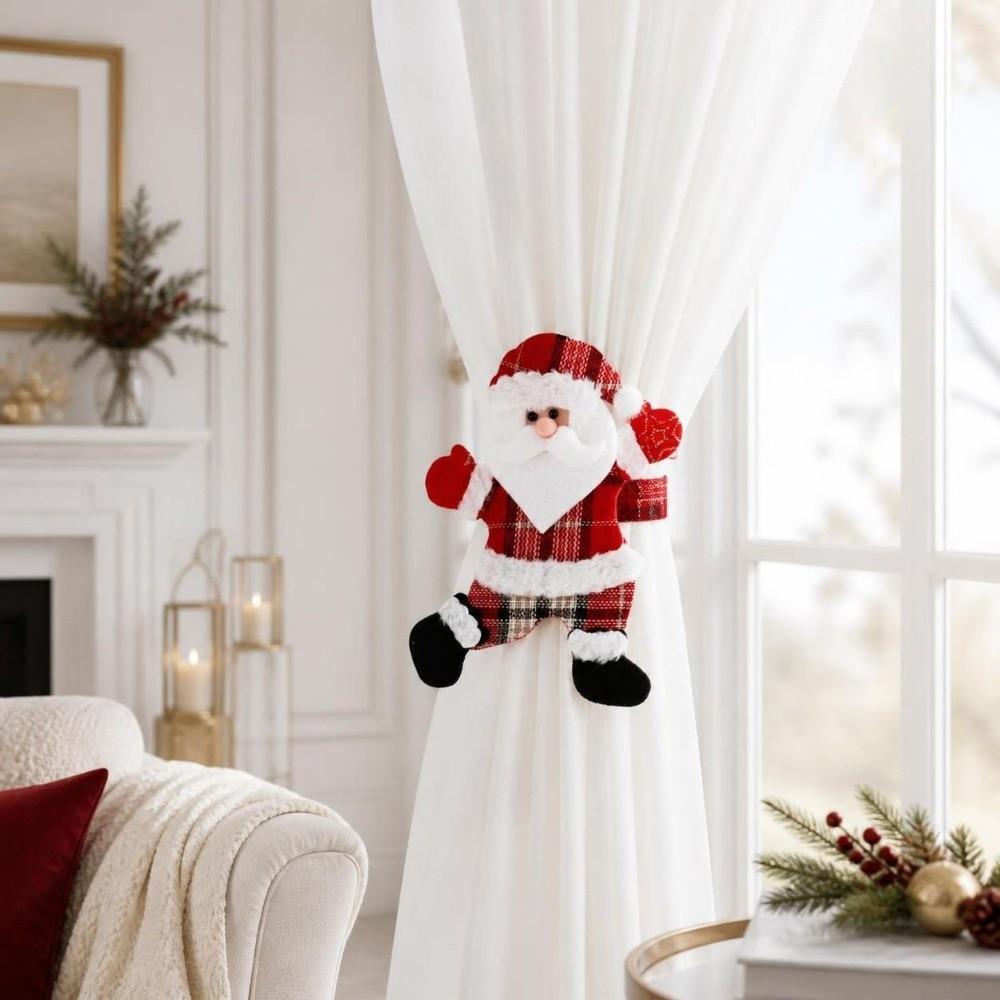 Santa Claus Christmas Curtain Tiebacks Bear Deer Curtain Clips Plush Doll Cartoon Design Xmas Curtain Buckle Window Treatment