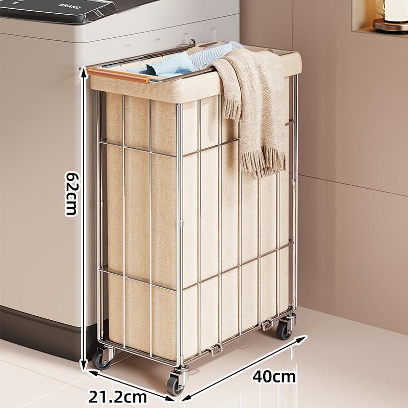 Foldable Laundry Basket Thickened Carbon Steel & Silent Casters, Large Capacity Collapsible Hamper for Bathroom Bedroom Home