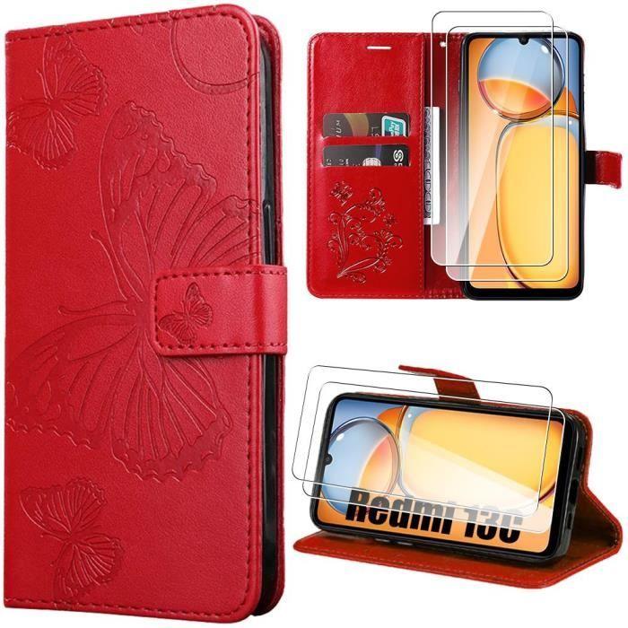 Coque pour Xiaomi Redmi 13C - E.F.Connection - Rouge - Cuir PU - TPU - Support et Portefeuilles