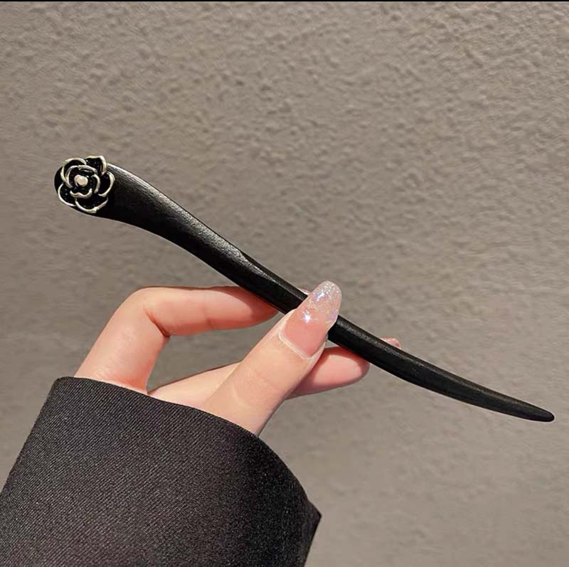 

Винтажные черные палочки для волос из дерева камелии для женщин, девочек, модные, классические, этнические, с цветами, заколки, шпильки, аксессуары для укладки волос