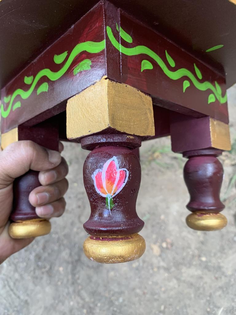 Hand Painted Wooden Chowki Bajot | Round Elephant Design Stool Table