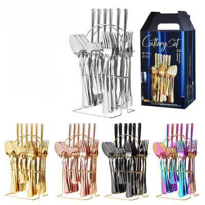 24 Parça Paslanmaz Çelik Çatal Bıçak Takımı: Tatlı/Biftek Bıçakları, Çatal, Kaşık ve Askı içerir