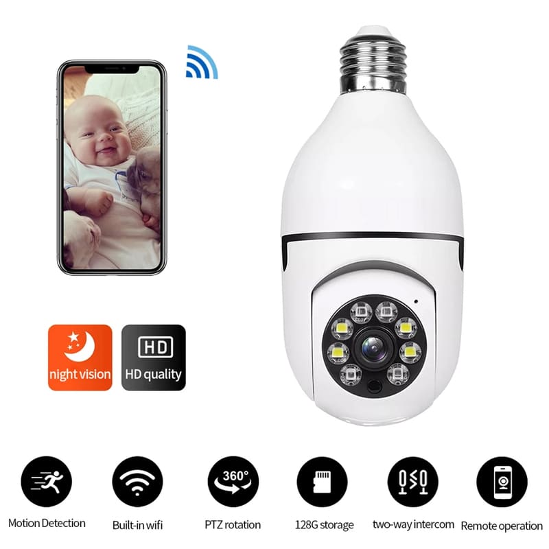 E27 2,4G 5G Wifi HD kamera Žárovka IP kamera Noční vidění Plně barevné automatické sledování člověka 4x digitální zoom bezpečnostní dohled