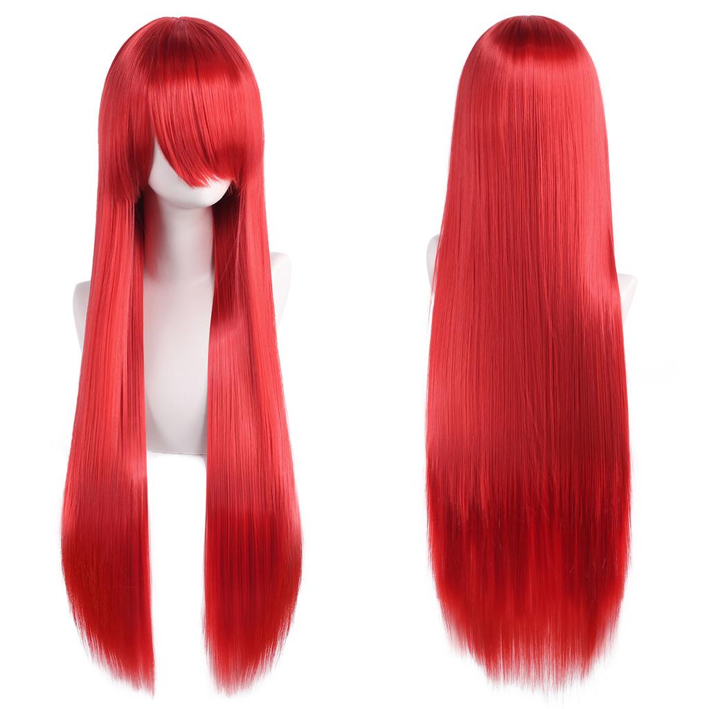 80cm Dlouhé Syntetické Bílé Fialové Cosplay Paruky Zelené Vlasy Rovné Stříbrná Paruka Růžový Příčesek Lolita Paruka s Ofinou