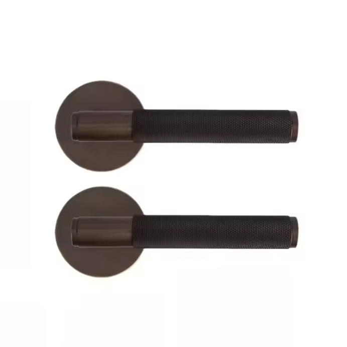 Coffee Bronze Brass Keyless Knurled Lever Door Handle Lock Set for Bathroom & Bedroom