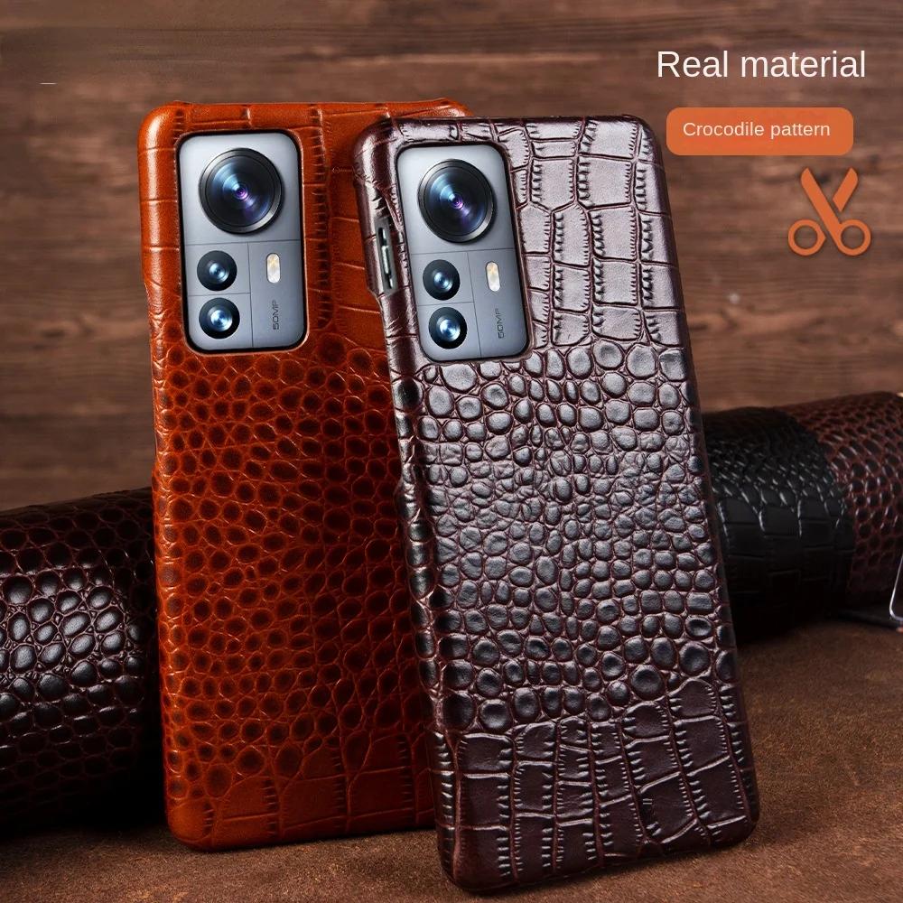 Crocodile Pattern Genuine Leather Case for Xiaomi 14 Ultra 13 Pro 12S 12T Mi 11 Lite Redmi Note 12 Pro Plus K50 K40 Hard Cover