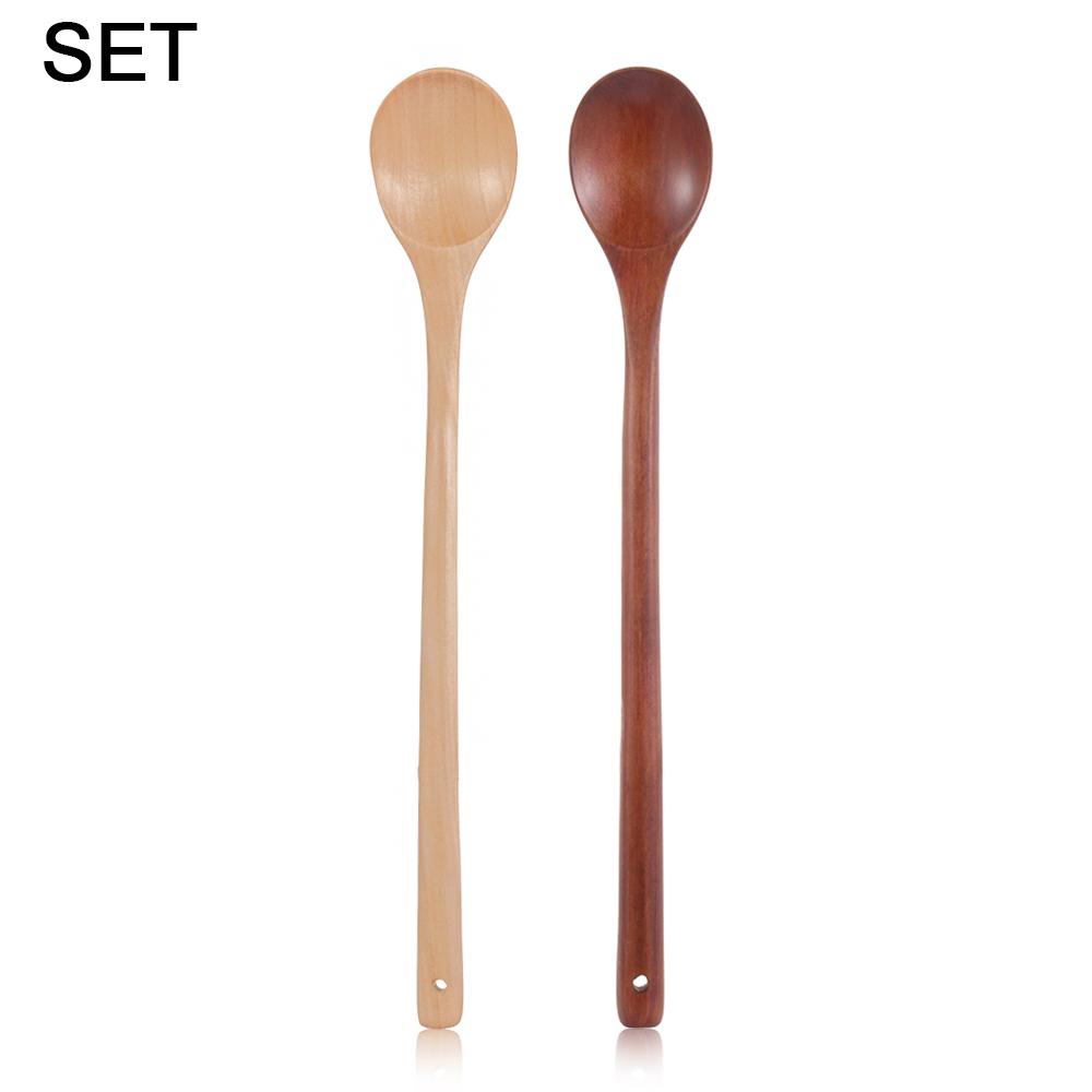 Japanese-Style Long Handle Wooden Spoon Natural Solid Large Wood Soup Scoop Tea Spoons Tableware Porridge Dessert Stirring Spoon