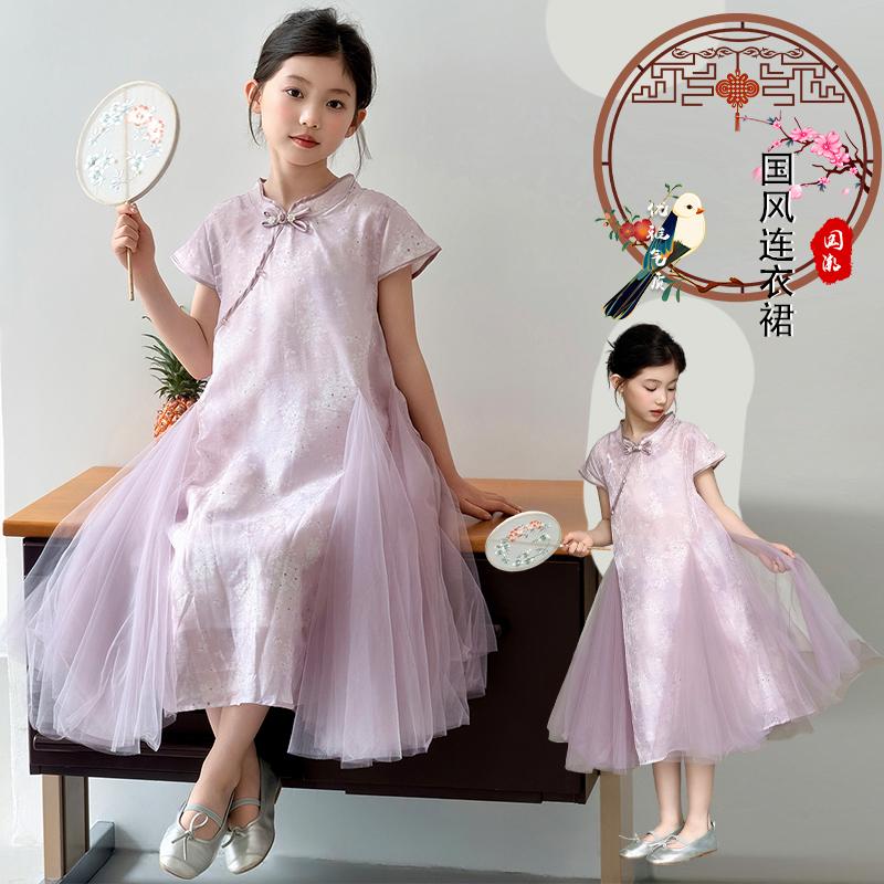 Girls' dress, summer new style, girls' new Chinese style dress, big children's national style cheongsam dress, summer dress, Hanfu dress