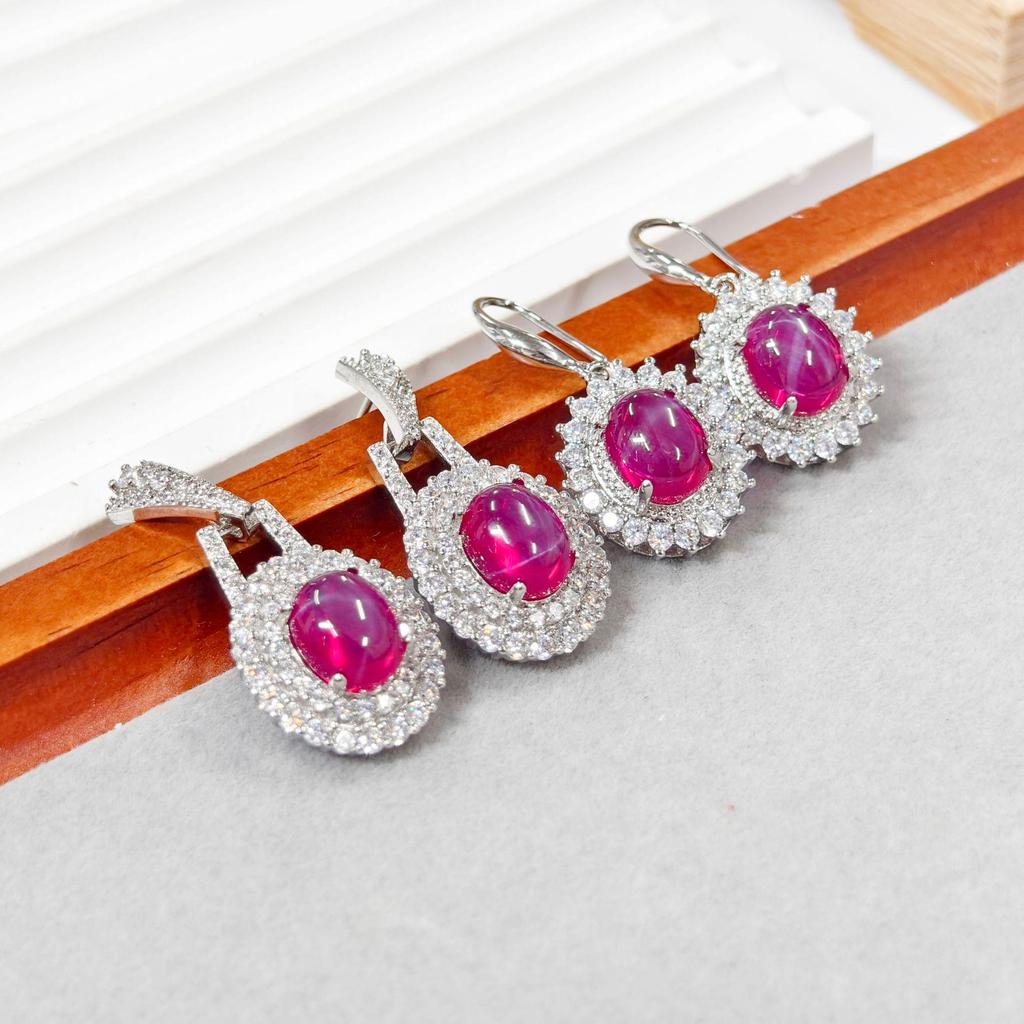 Conjunto de Joyería Gusien Lujo Luz de Estrella Roja: Anillo Ovalado y Pendientes Vintage