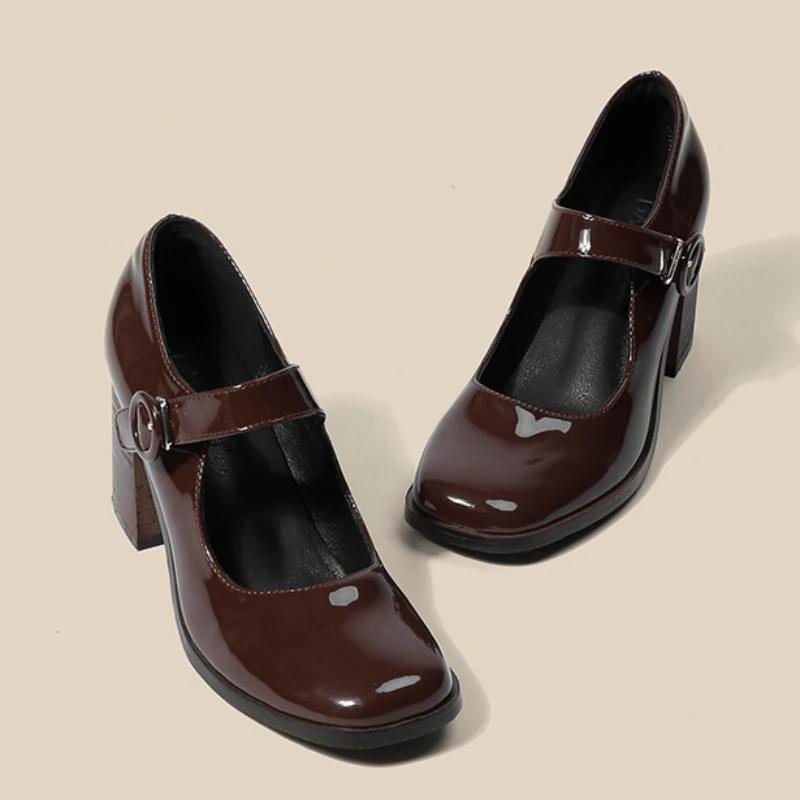 

Lolita Shoes Women Mary Jane Shoes 7.5cm Vintage Girls High Heel Platform Shoes College Student Shoes Square Toe Thick Heeled 39 кавовий
