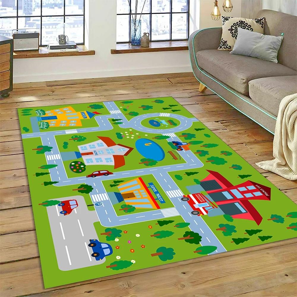 Kids Racing Track Play Mat Carpet Road Traffic Adventure Area Rug for Boys Playroom Bedroom Toy Game Mat Perfect