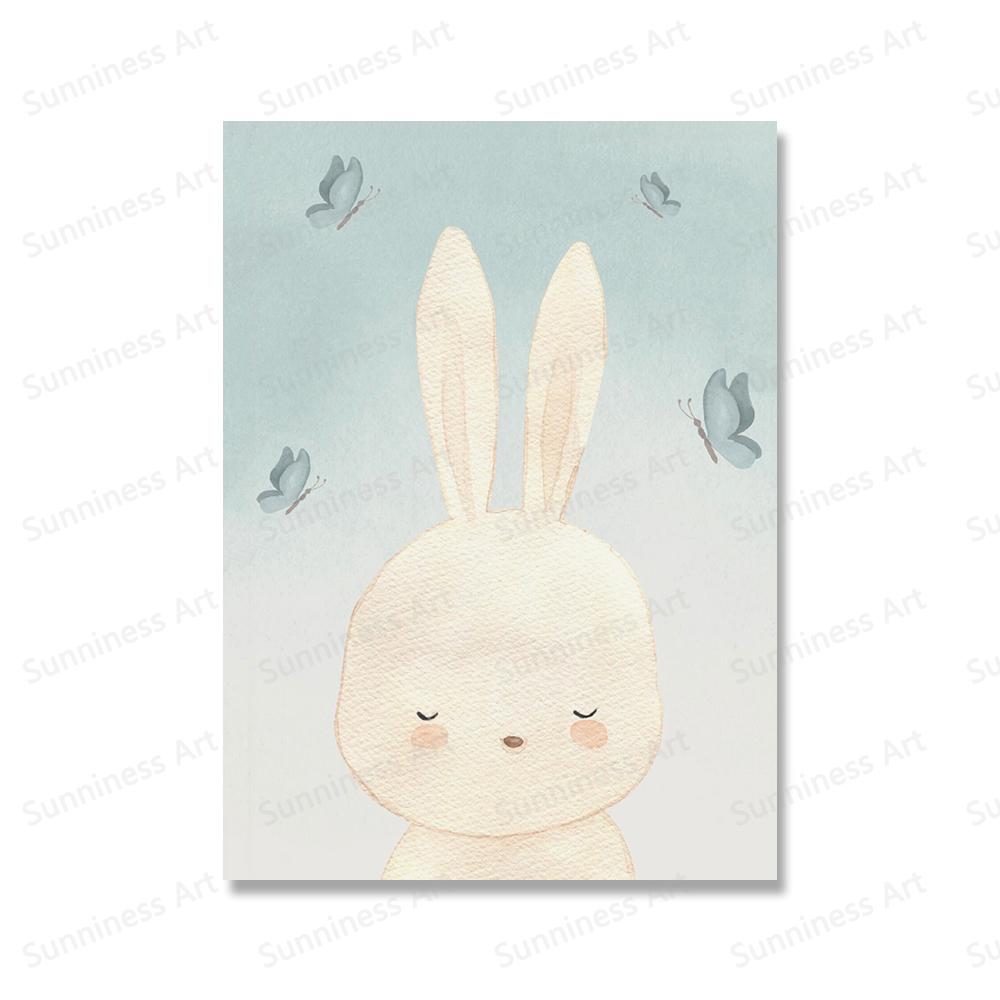 Boho Rainbow Bunny Wall Art Canvas Painting Nordic Poster Art Prints Cactus Rabbits Pictures for Girls Room Childrens Room Decor