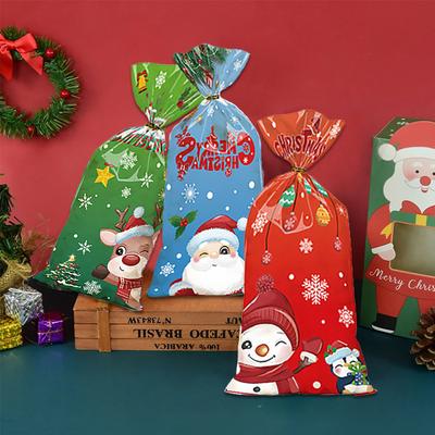 50pcs Merry Christmas Cellophane Bags Plastic Gift Packaging Bag for Kids Xmas Noel Home Decor New Year Party Candy Treat Bags