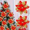 Artificial Flowers with Glittering Double Layer Layered Tree Decorations with Lush Green Foliage New Year Tree Toppers Reusable Holiday Decorat