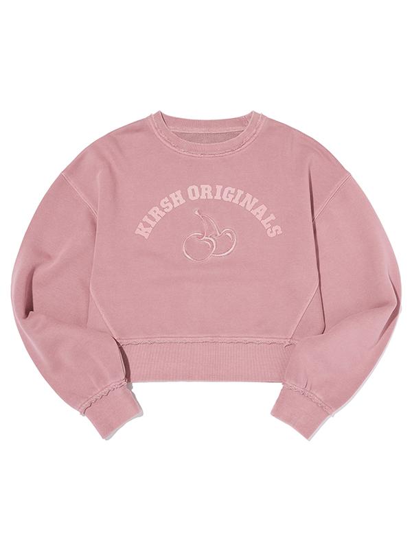 KIRSH Pigment Dyed Arch Cherry Crop Sweatshirt [Pink]