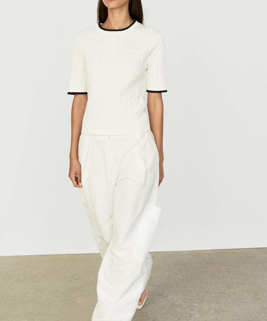 Masimodutti Cable Knit Short Sleeve Sweater