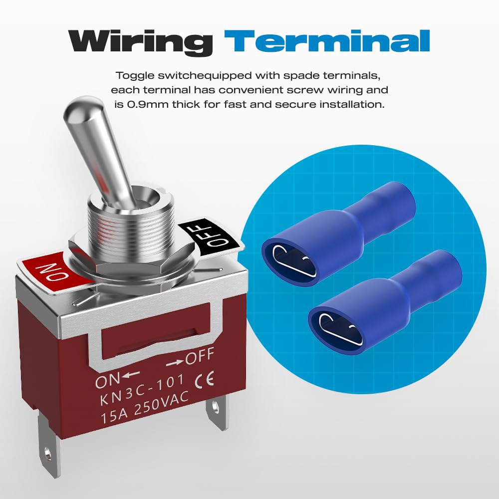 Waterproof Toggle Switch, Malictele SPST 2Pin ON/Off Marine 12V DC 30A/125VAC 20A Heavy Duty Toggle Switch with Waterproof Cap Terminals for Vehicles