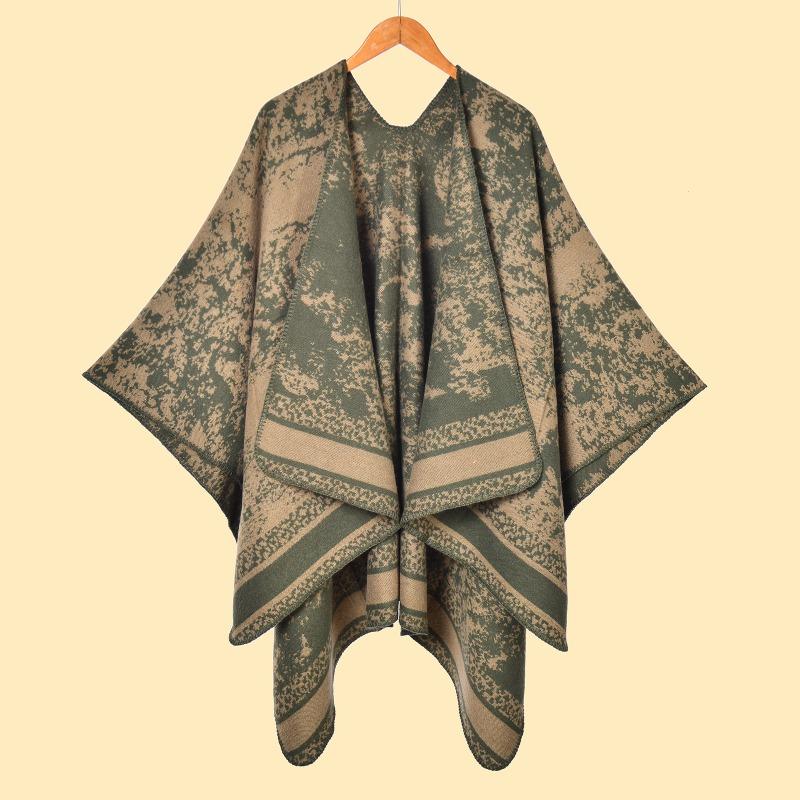 Literary niche women's scarf shawl forest series thickened warm imitation cashmere split double-sided shawl