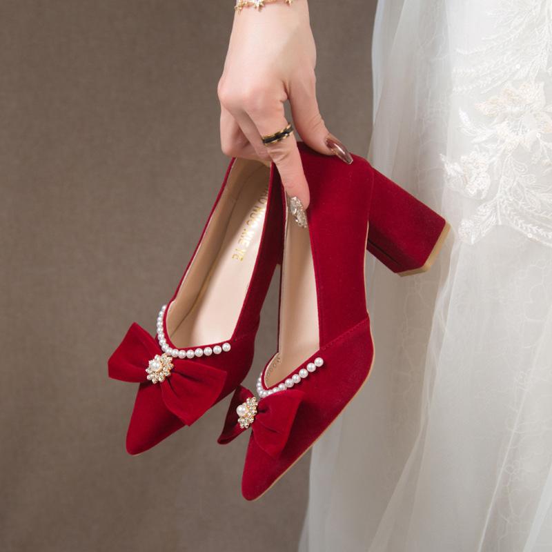 Wedding shoes, bridal shoes, new red high heels, thick heels, Xiuhe wedding dress, two wedding shoes are not tiring