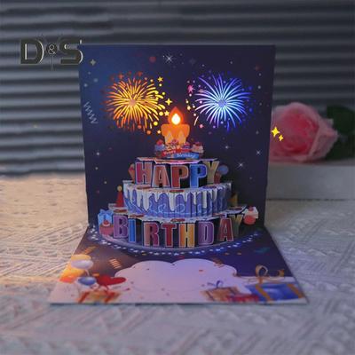 3D Pop Up Birthday Cards Birthday Cake Greeting Cards with Pyrotechnics Music Blowable Candle Birthday Surprise Keepsake for Her Him