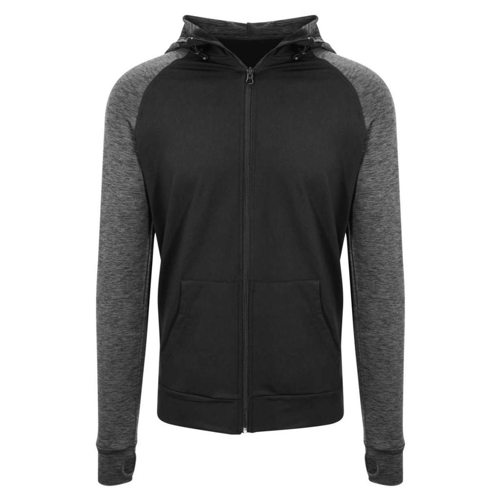 Just Cool Mens Contrast Melange Slim Full Zip Hoodie