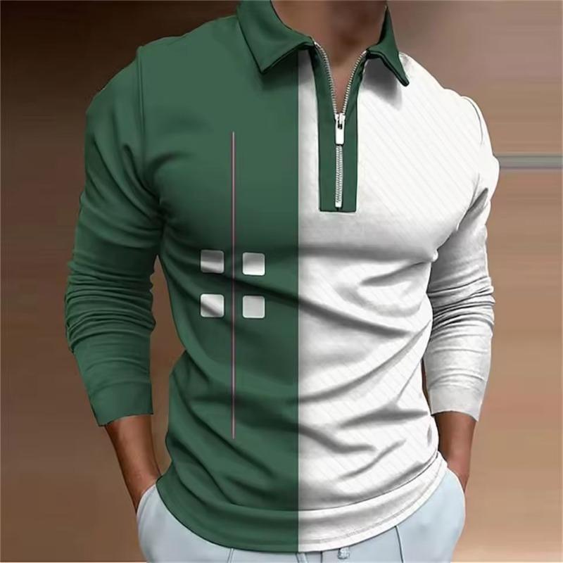 Verlaufende Rampe Abstrakt 3D-Druck Herren Zip Golf-Polo Lässig Täglich Streetwear Polyester Frottee Langarm Umlegekragen Zip-Poloshirts