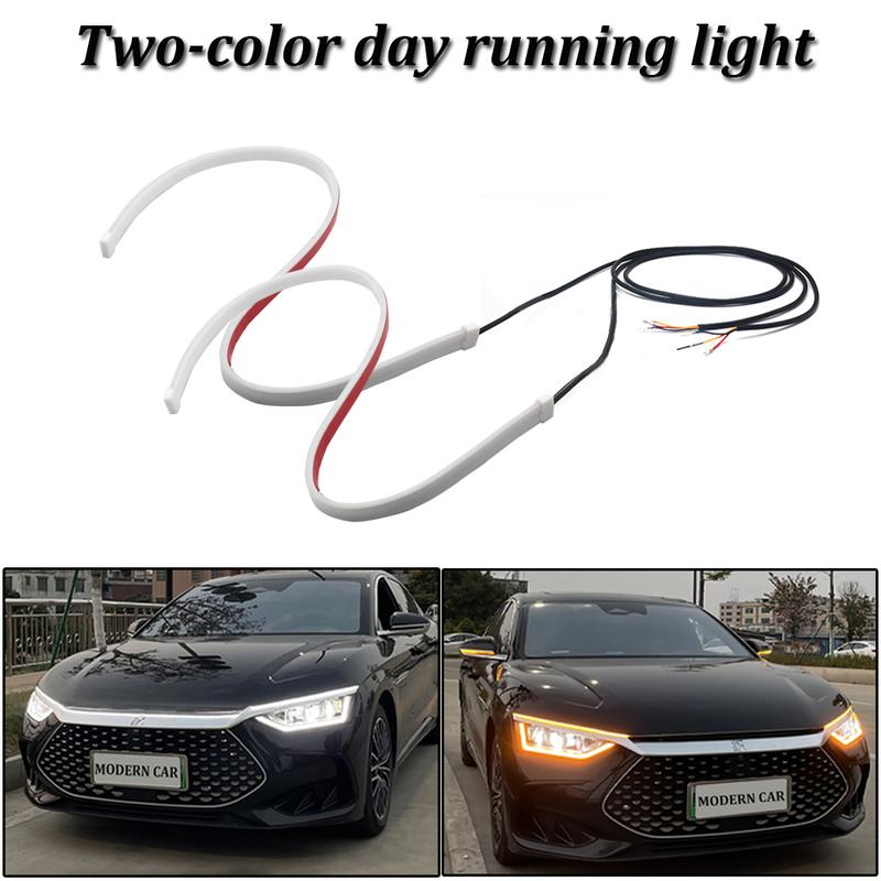 Dynamischer 2-teiliger DRL LED-Streifen Blinkerleuchte Gelb Flexible Blinkerleuchte Tagfahrlicht für Autoscheinwerfer